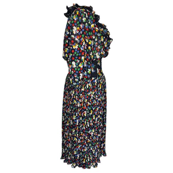 VTG Assorti Susan Freis Dress XS Black V-Neck Ruffle Floral Midi Smocked Blouson - Picture 3 of 12